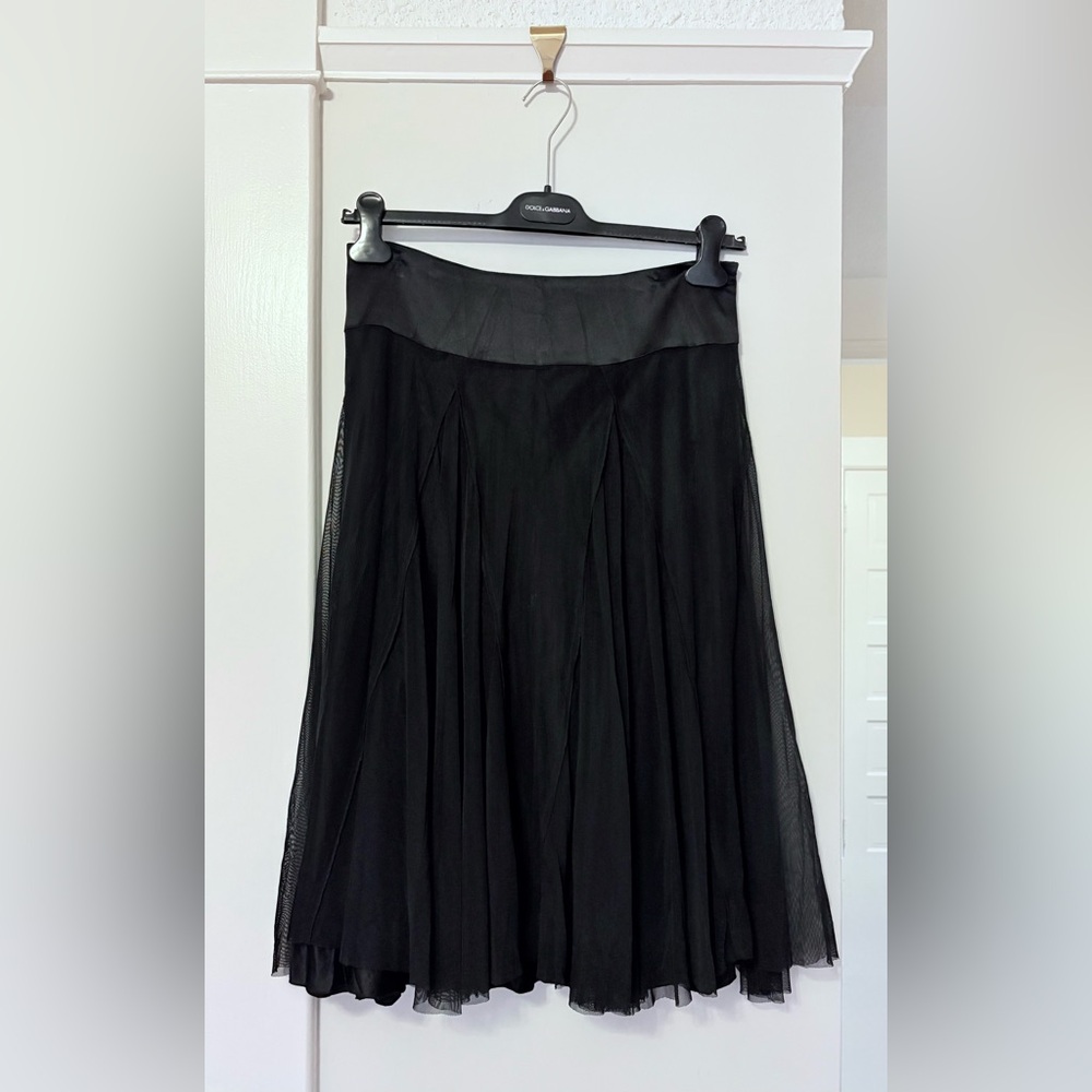 Alberto Makali Black Silk and Tulle A-Line Skirt